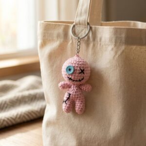 Horror Gift, Crochet Voodoo Doll Keychain, Creepy Bag Charm, Gift for Horror Fan, Birthday Gift